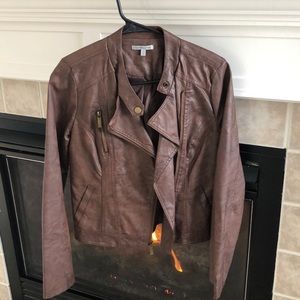 brown leather jacket